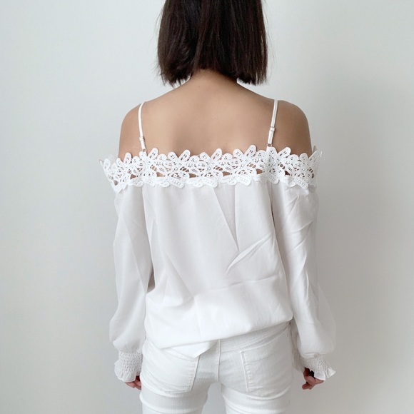 White Crocheted Off Shoulder Blouse Top - Picture 5 of 7